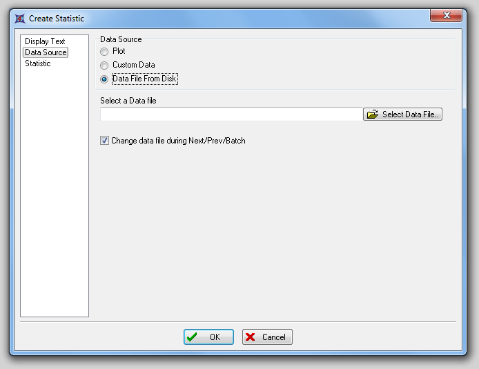图18.9  Create Statistic Dialog - Data Source - Data File from Disk (创建统计对话框 - 数据源 - 数据文件来自硬盘)